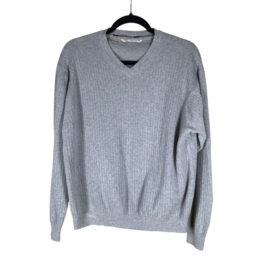 Cutter & Buck Sweater Men’s Large Gray V-Neck Preppy Casual Pullover Cotton